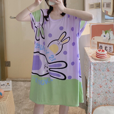 Didelio dydžio vasariniai laisvi moteriški naktiniai marškinėliai trumpomis rankovėmis Mieli animaciniai naktiniai marškiniai Mieli laisvalaikio miegmaišiai mergaičių nakvynė