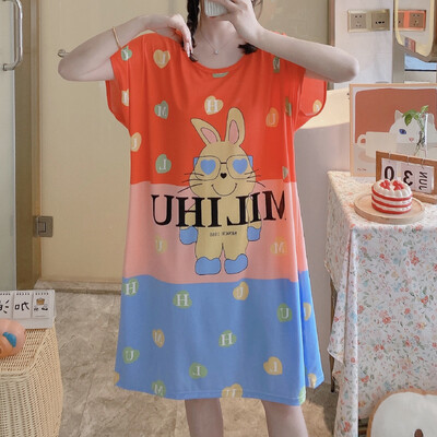 Didelio dydžio vasariniai laisvi moteriški naktiniai marškinėliai trumpomis rankovėmis Mieli animaciniai naktiniai marškiniai Mieli laisvalaikio miegmaišiai mergaičių nakvynė