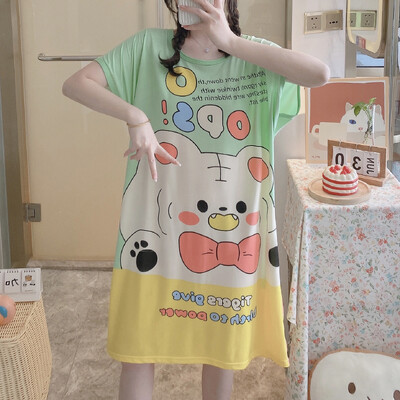 Didelio dydžio vasariniai laisvi moteriški naktiniai marškinėliai trumpomis rankovėmis Mieli animaciniai naktiniai marškiniai Mieli laisvalaikio miegmaišiai mergaičių nakvynė