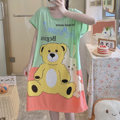 Didelio dydžio vasariniai laisvi moteriški naktiniai marškinėliai trumpomis rankovėmis Mieli animaciniai naktiniai marškiniai Mieli laisvalaikio miegmaišiai mergaičių nakvynė