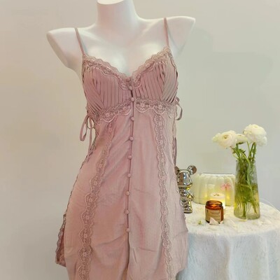 Seksīgas pidžamas sieviešu guļamveļa 2024. gada jauna vasaras tīra apakšveļa, mežģīnes, naktskrekli ar mazām krūtīm