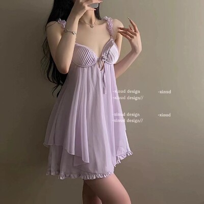 Új francia hálóing mellkaspárnával Szexi fehérnemű Ice Silk hálóing Női hálóruha Kényelmes pizsama Tündér társalgóruha