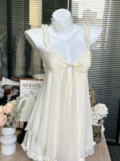 Új francia hálóing mellkaspárnával Szexi fehérnemű Ice Silk hálóing Női hálóruha Kényelmes pizsama Tündér társalgóruha