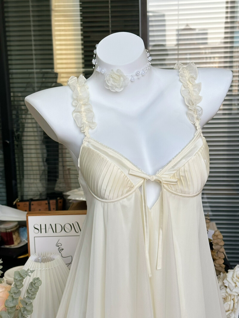 Új francia hálóing mellkaspárnával Szexi fehérnemű Ice Silk hálóing Női hálóruha Kényelmes pizsama Tündér társalgóruha