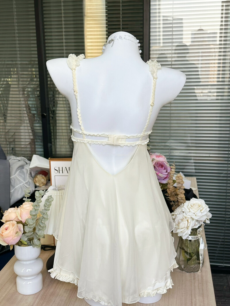 Új francia hálóing mellkaspárnával Szexi fehérnemű Ice Silk hálóing Női hálóruha Kényelmes pizsama Tündér társalgóruha