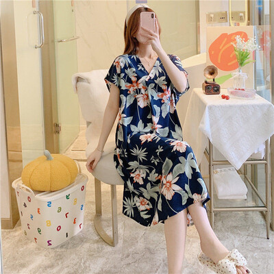 Vasariniai naktiniai marškiniai Moteriški medvilniniai miegui suknelės trumpomis rankovėmis Suknelės naktiniai drabužiai Naminiai drabužiai Laisva korėjietiška madinga suknelė Nauja