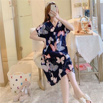 Vasariniai naktiniai marškiniai Moteriški medvilniniai miegui suknelės trumpomis rankovėmis Suknelės naktiniai drabužiai Naminiai drabužiai Laisva korėjietiška madinga suknelė Nauja