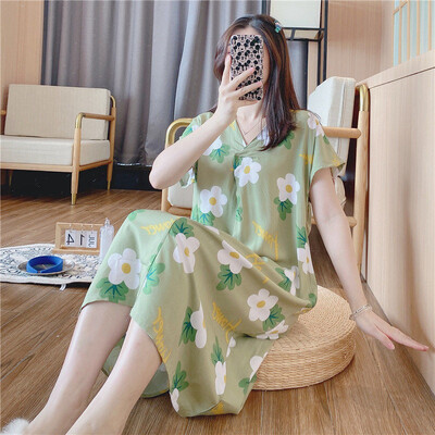 Vasariniai naktiniai marškiniai Moteriški medvilniniai miegui suknelės trumpomis rankovėmis Suknelės naktiniai drabužiai Naminiai drabužiai Laisva korėjietiška madinga suknelė Nauja