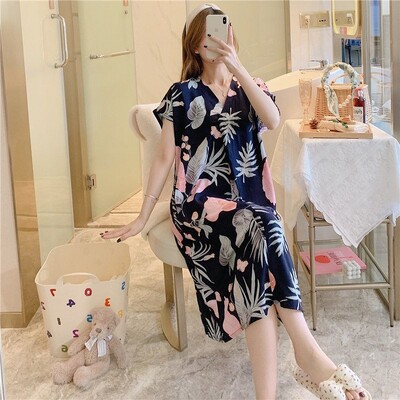 Vasariniai naktiniai marškiniai Moteriški medvilniniai miegui suknelės trumpomis rankovėmis Suknelės naktiniai drabužiai Naminiai drabužiai Laisva korėjietiška madinga suknelė Nauja