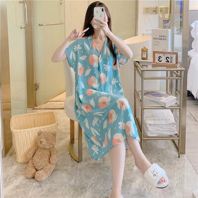 Vasariniai naktiniai marškiniai Moteriški medvilniniai miegui suknelės trumpomis rankovėmis Suknelės naktiniai drabužiai Naminiai drabužiai Laisva korėjietiška madinga suknelė Nauja