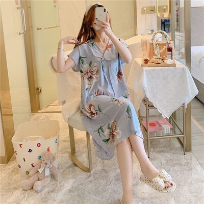 Vasariniai naktiniai marškiniai Moteriški medvilniniai miegui suknelės trumpomis rankovėmis Suknelės naktiniai drabužiai Naminiai drabužiai Laisva korėjietiška madinga suknelė Nauja