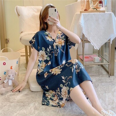 Vasariniai naktiniai marškiniai Moteriški medvilniniai miegui suknelės trumpomis rankovėmis Suknelės naktiniai drabužiai Naminiai drabužiai Laisva korėjietiška madinga suknelė Nauja