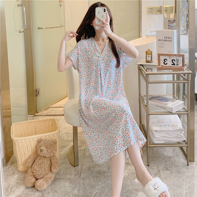 Vasariniai naktiniai marškiniai Moteriški medvilniniai miegui suknelės trumpomis rankovėmis Suknelės naktiniai drabužiai Naminiai drabužiai Laisva korėjietiška madinga suknelė Nauja