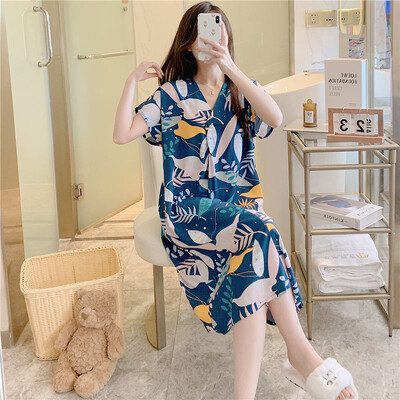 Vasariniai naktiniai marškiniai Moteriški medvilniniai miegui suknelės trumpomis rankovėmis Suknelės naktiniai drabužiai Naminiai drabužiai Laisva korėjietiška madinga suknelė Nauja