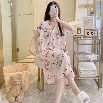 Vasariniai naktiniai marškiniai Moteriški medvilniniai miegui suknelės trumpomis rankovėmis Suknelės naktiniai drabužiai Naminiai drabužiai Laisva korėjietiška madinga suknelė Nauja