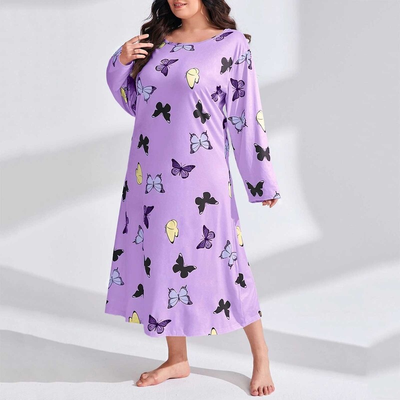 Megzti medvilniniai moteriški didesnio dydžio apatiniai naktiniai marškiniai Laisvas naktinis marškinys ilgomis rankovėmis naktinė suknelė miela animacinių filmų namų suknelė Seksualūs miegui