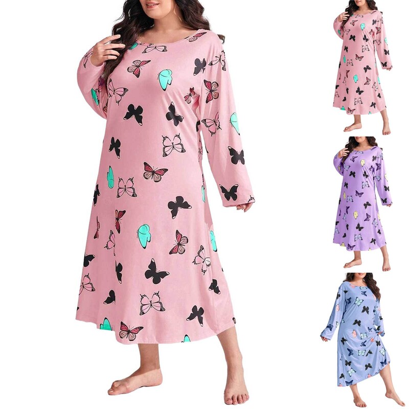 Megzti medvilniniai moteriški didesnio dydžio apatiniai naktiniai marškiniai Laisvas naktinis marškinys ilgomis rankovėmis naktinė suknelė miela animacinių filmų namų suknelė Seksualūs miegui