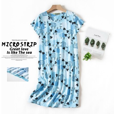 Aranyos rajzfilm női hálóruha Molett koreai édes kötött pamut hálóingek rövid ujjú divatos hálóruha hálóing