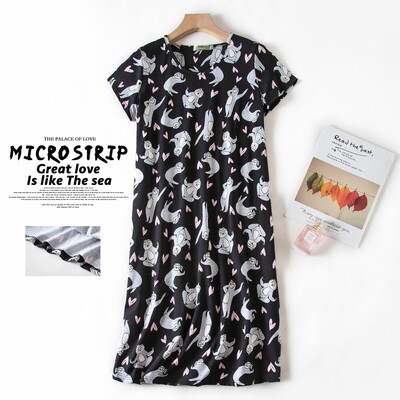 Aranyos rajzfilm női hálóruha Molett koreai édes kötött pamut hálóingek rövid ujjú divatos hálóruha hálóing