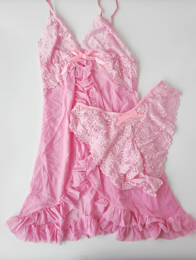 Toucheart kontrasta mežģīņu naktskrekls Deep V bez atzveltnes locīšanas kleita sievietēm Seksīga, caurspīlēta, mežģīņu pidžama 2-daļīgs komplekts ar siksnām