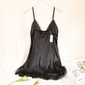 Vasaros mados Seksuali naktinė suknelė Moteriški šilko atlaso naktinukai Deep-V moteriški nėriniuoti miegui Vienspalviai seksualūs naktiniai plona suknelė