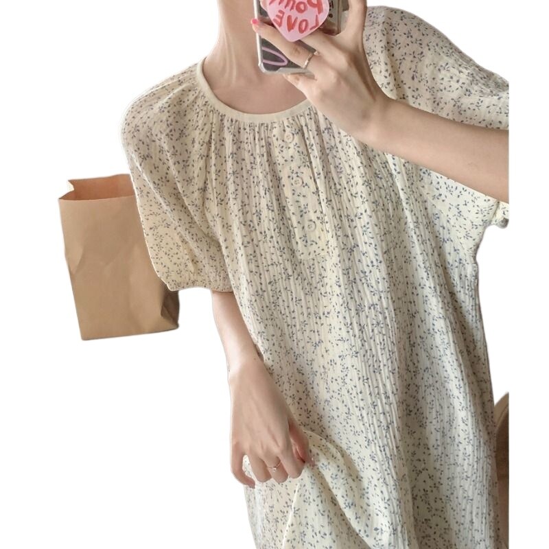 Lilleline öösärk naiste Korea volangidega suvine ühes tükis pidžaamakleit Lühikeste varrukatega öine koduriietus 2024 Uus