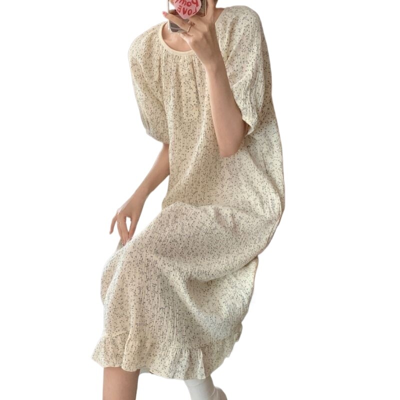 Lilleline öösärk naiste Korea volangidega suvine ühes tükis pidžaamakleit Lühikeste varrukatega öine koduriietus 2024 Uus