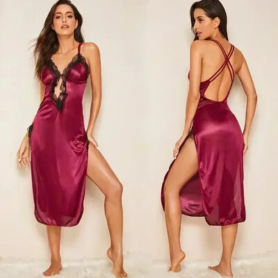 Az új női nyári jégselyem hálóing, szexi viselhető a köntös vékony, hosszú ujjú koreai változata kötőfékes otthoni viselettel