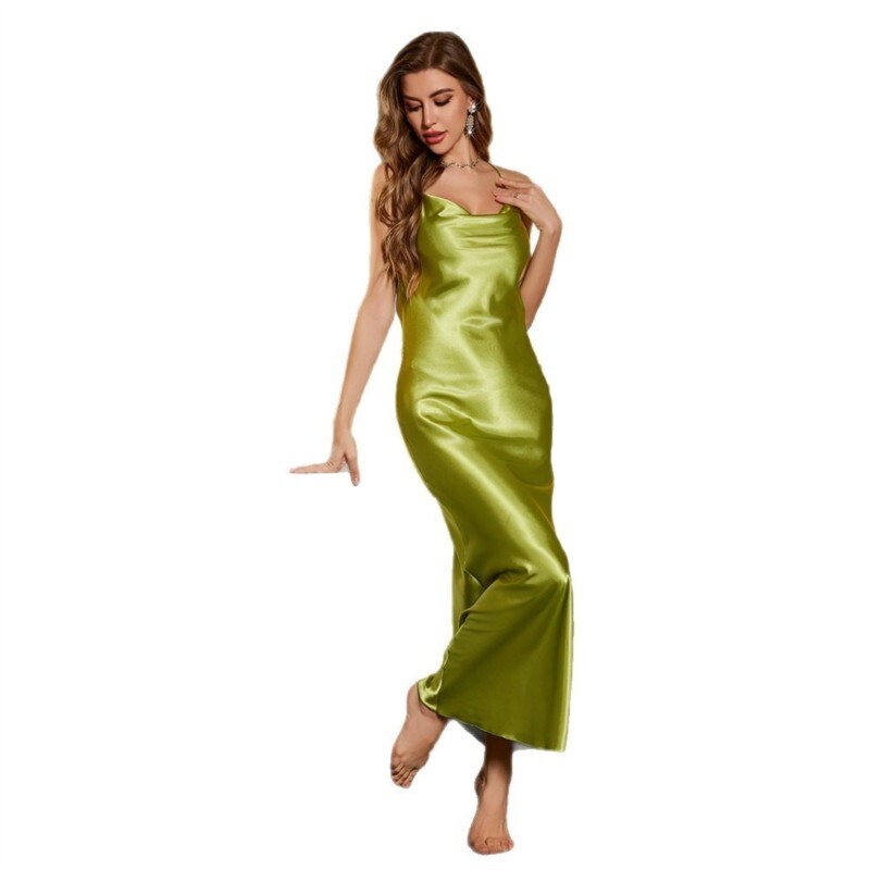 Pusnakts sērijas Jaunas pidžamas Sieviešu ledus zīda Eleganta Seksīga gara naktskrekls bez aizmugures camisones sexy para mujeres naktskrekls