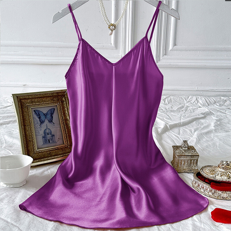 2024. aasta suvine seksikas seljaosa naiste sling, ühevärviline V-kaelusega vedrustusega seelik Shourt hingav Slik naiste öösärk kodukandmiseks