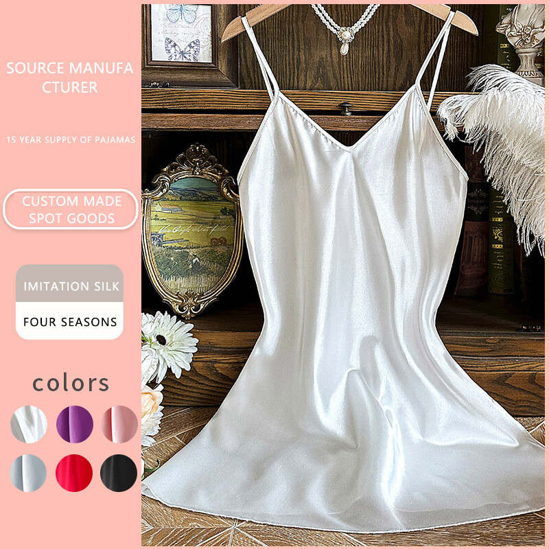 2024. aasta suvine seksikas seljaosa naiste sling, ühevärviline V-kaelusega vedrustusega seelik Shourt hingav Slik naiste öösärk kodukandmiseks