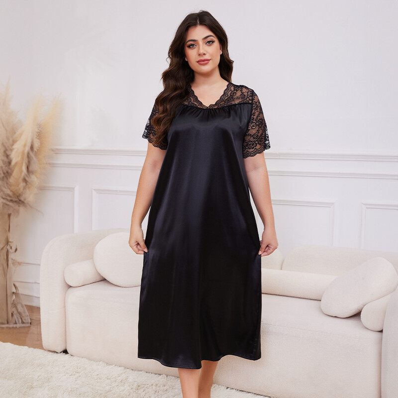 2025. aasta uus öösärk, naiste vaba aja koduriided, seksikas pitsist ja varrukatega öösärk, pikk öösärk, pehme satiinist puhkeriided, suur suurus 5Xl