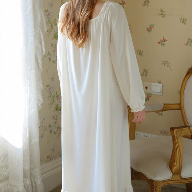 Moteriškas medvilninis rūmai ilgomis rankovėmis laisvi balti naktiniai marškiniai Minkšta pižama miegamasis chalatas plonas seksualus retro prancūziškas naktinis 2024 m. Naujas