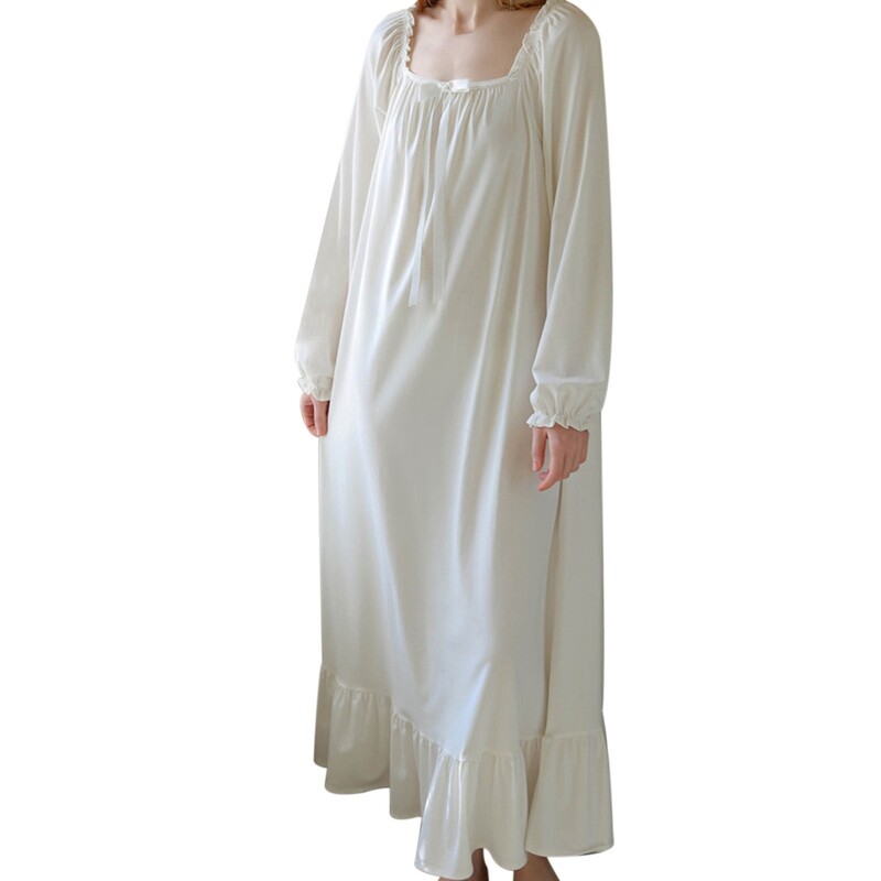 Moteriškas medvilninis rūmai ilgomis rankovėmis laisvi balti naktiniai marškiniai Minkšta pižama miegamasis chalatas plonas seksualus retro prancūziškas naktinis 2024 m. Naujas