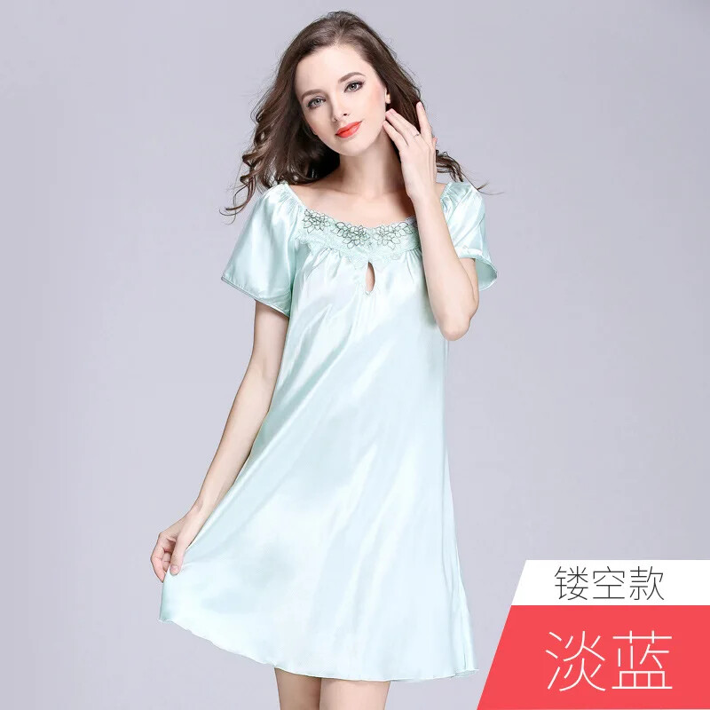 Naktiniai marškiniai Moteriški drabužiai Vasariniai ploni lediniai šilko trumpomis rankovėmis Pradžia Paprasta Minkšta Įperkama Liek Temperamentas Šaunus Puikus Seksualus