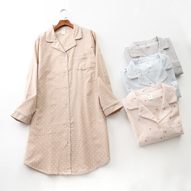 Lihtne talvine pluss suuruses naiste magamisriided 100% harjatud puuvillased soojad öösärgid öösärgid pidžaamad mulher inverno