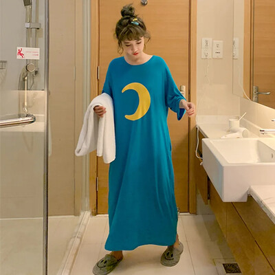 Moteriški naktiniai marškinėliai su oru spausdinti korėjietiško stiliaus Seksualūs naktiniai marškiniai Laisvi, Mieli 2024 m. pavasaris vasara Naujas negabaritinis