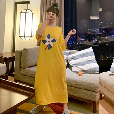 Moteriški naktiniai marškinėliai su oru spausdinti korėjietiško stiliaus Seksualūs naktiniai marškiniai Laisvi, Mieli 2024 m. pavasaris vasara Naujas negabaritinis