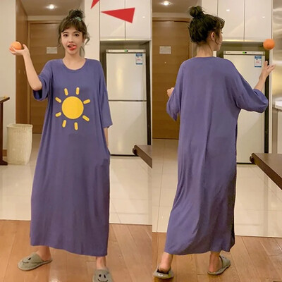 Moteriški naktiniai marškinėliai su oru spausdinti korėjietiško stiliaus Seksualūs naktiniai marškiniai Laisvi, Mieli 2024 m. pavasaris vasara Naujas negabaritinis