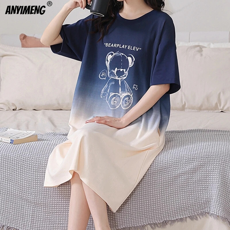 Suures suuruses piimast siidist naiste öösärgid L-5XL lühikeste varrukatega magamissärk vabaaja öösärk Multikas magamisriided, naiste vaba aja pesu