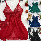 Seksīgs mājas apģērbs Sieviešu guļamveļa, siksperi, naktskrekls, mežģīņu volāns, apakšveļa, nakts kleita, dziļa v krūšturis, pidžamas apakšveļa