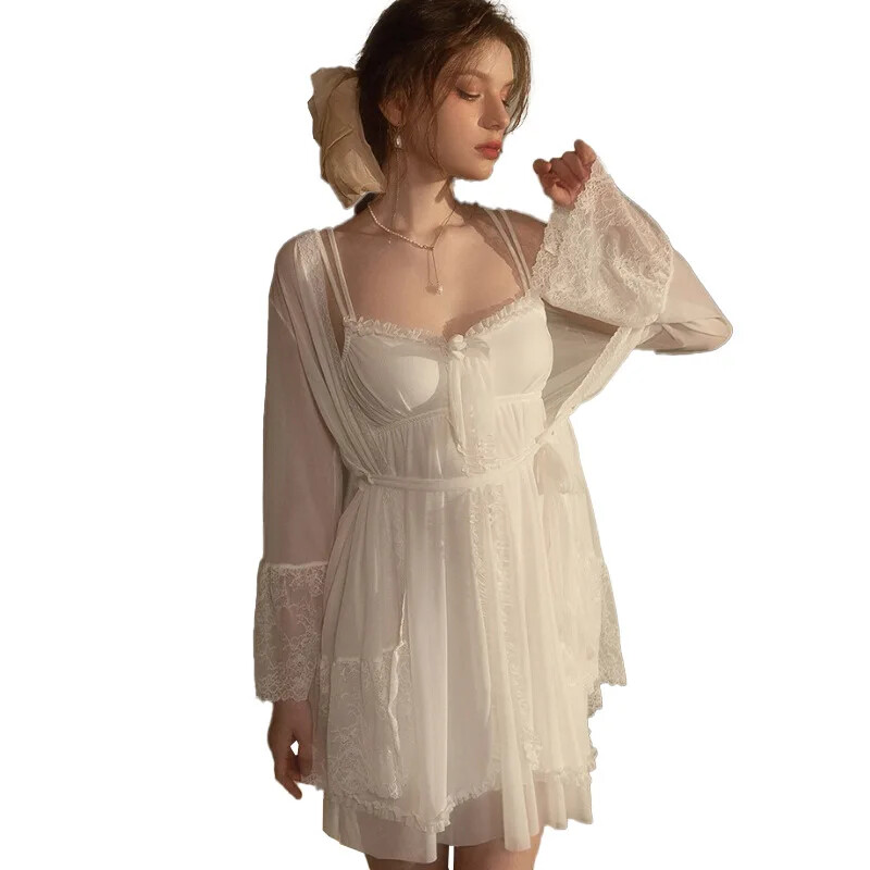 Szexi csipkehálós női nyári hálóing, V-nyakú, otthoni ruha Hálóruha Melltartók Éjszakai ruha Népszerű masni görcsös fehérnemű nagykereskedés