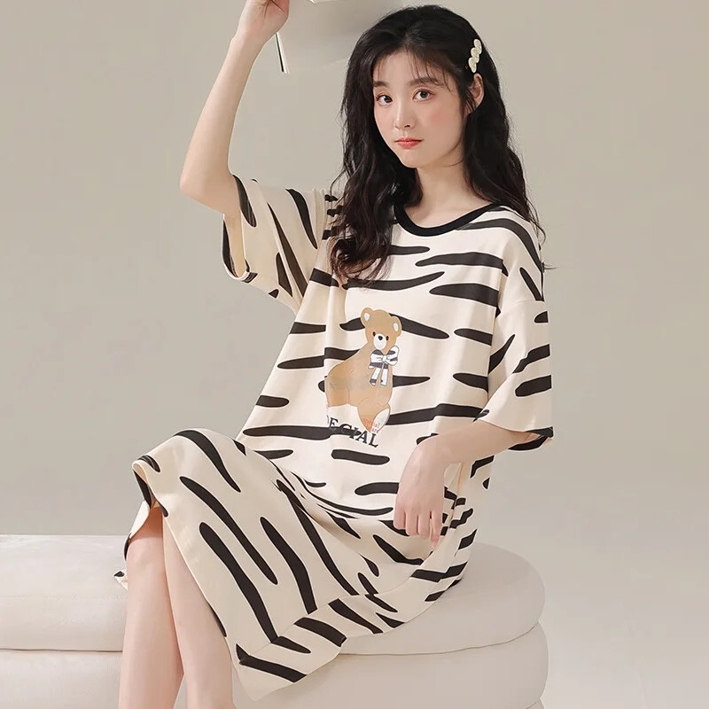 Suvine naiste öösärk armas lühikeste varrukatega multikas plusssuuruses kerge keskseelik koduriided, mida saab kanda ülerõivastega