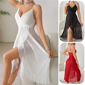 Moteriška naktinė suknelė Ilgi naktiniai marškiniai V formos iškirpte be nugaros miegui skirti seksualus apatinis trikotažas be rankovių slydimo pižamos suknelė naktiniame klube