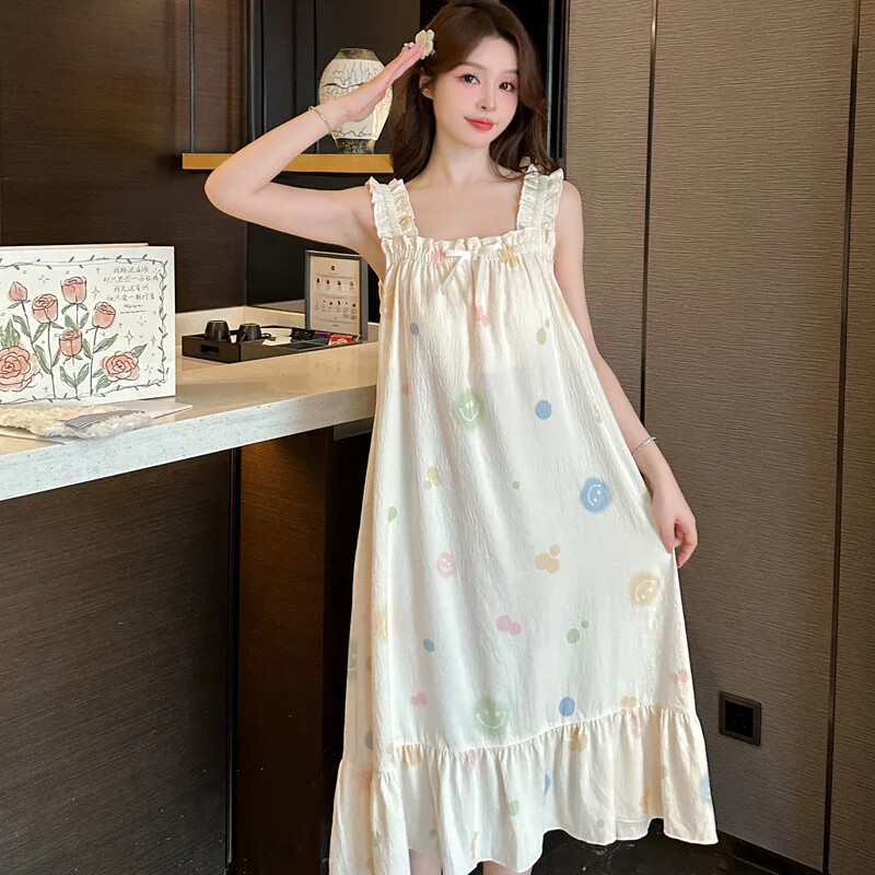 Tarpvalstybiniai tankūs naktiniai marškiniai, medvilniniai, vasariniai, vasariniai, ploni krūtinės įklotai Saldi fėja, laisvalaikio laisvi namų drabužiai