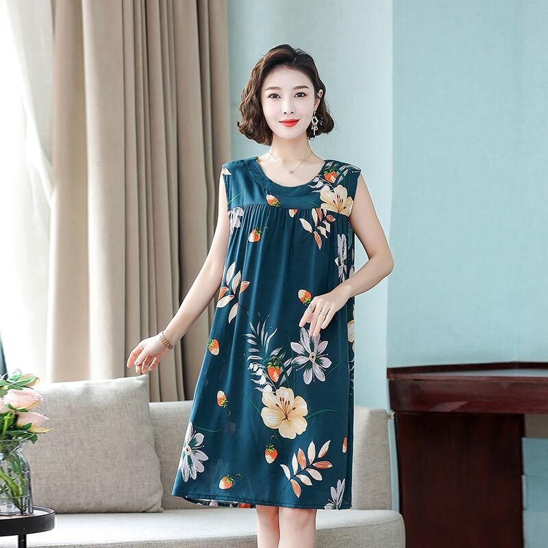 Sieviešu naktskrekli Jauns kokvilnas zīda naktsveļa vasaras kleita ikdienišķa brīva naktskrekla sieviešu guļamkrekls