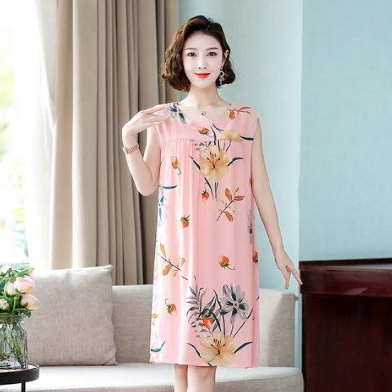 Sieviešu naktskrekli Jauns kokvilnas zīda naktsveļa vasaras kleita ikdienišķa brīva naktskrekla sieviešu guļamkrekls