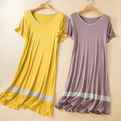 Modaalne lühikeste varrukatega keskmise pikkusega öökleit Naiste magamisriided Suures suuruses vabaaja kleidid Naiste suveöösärgid