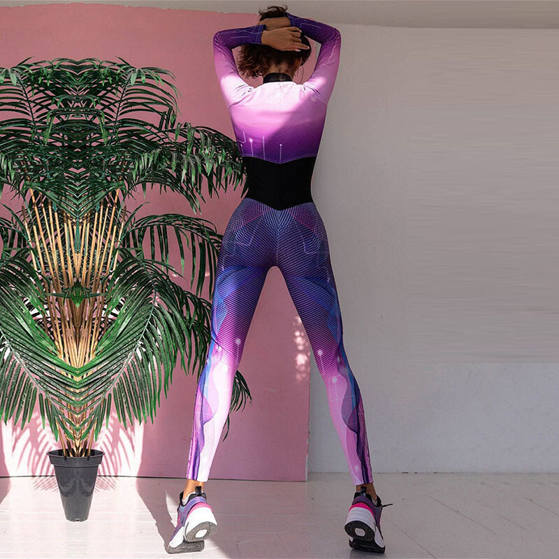 Oshoplive`i naiste mood, värvilised trükitud spordikombinatsioonid 2024, uus kevadsügis, pikkade varrukatega liibuvad joogahüppeülikonnad