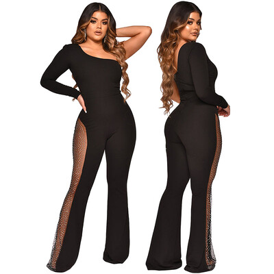 Moodsad poolõladest õlgadest vabastatud kombinesoonid Elegantsed pikkade varrukatega võrkõmblused õhukesed strassikiviga kombinesoonid naistele